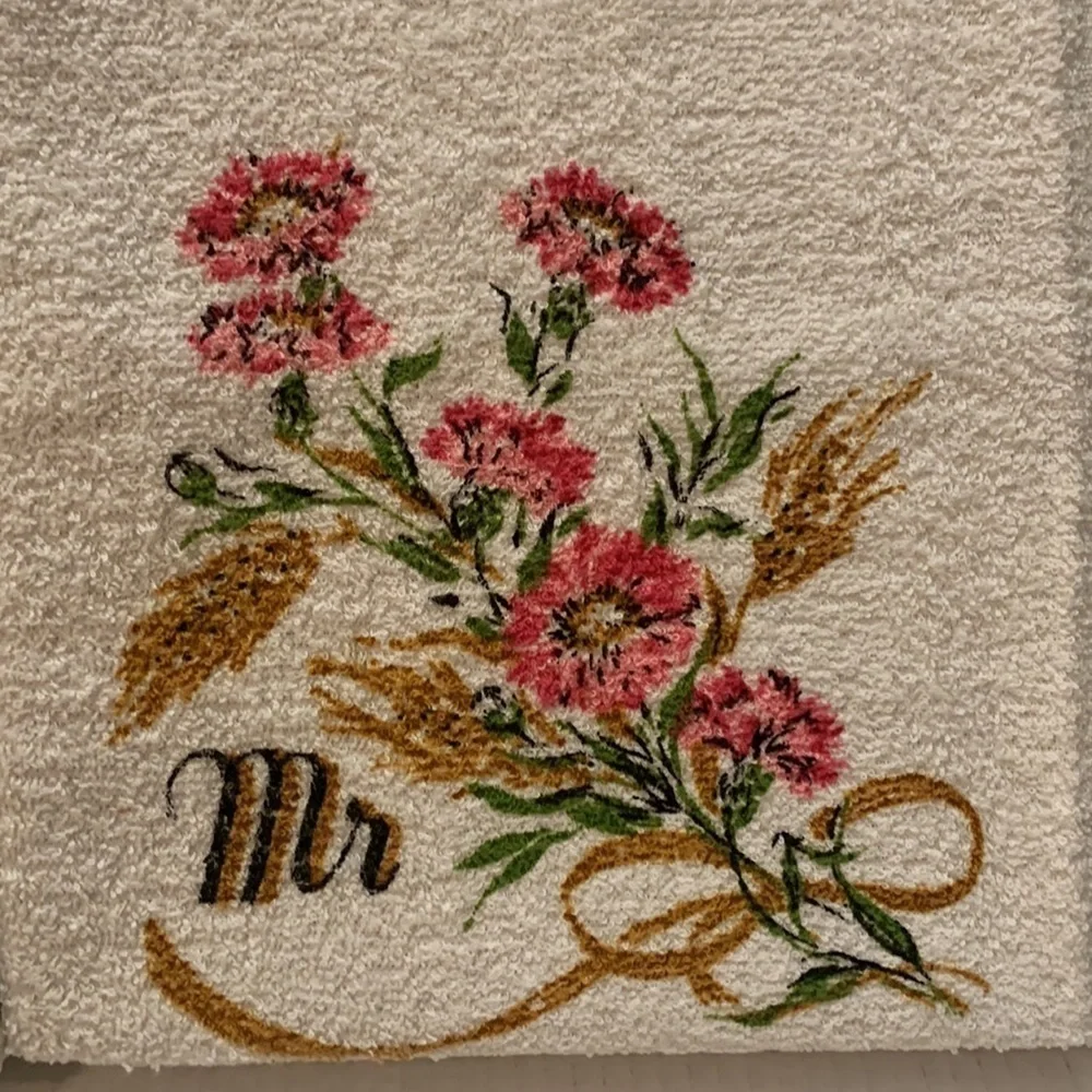 Mr and Mrs Canon Hand Towel Floral Print Fringe Set Vintage MCM Made in USA NOS